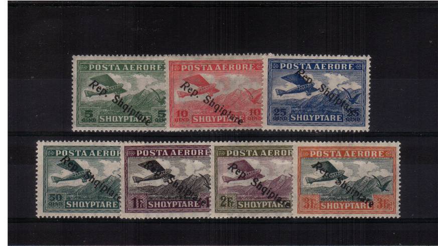 The AIR set of seven - Watermark Lozenges<br/>
overprinted REP. SHQIPTARE<br/>
A fine lightly mounted mint set of seven. SG Cat 90.00