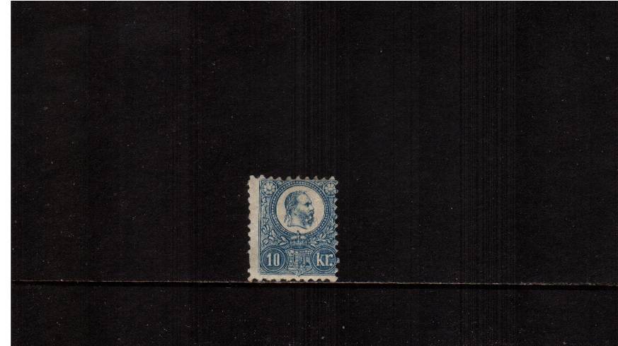 10K Blue<br/>
A poorly centered mint stamp with full gum and some gum creasing.<br/>
SG Cat 600