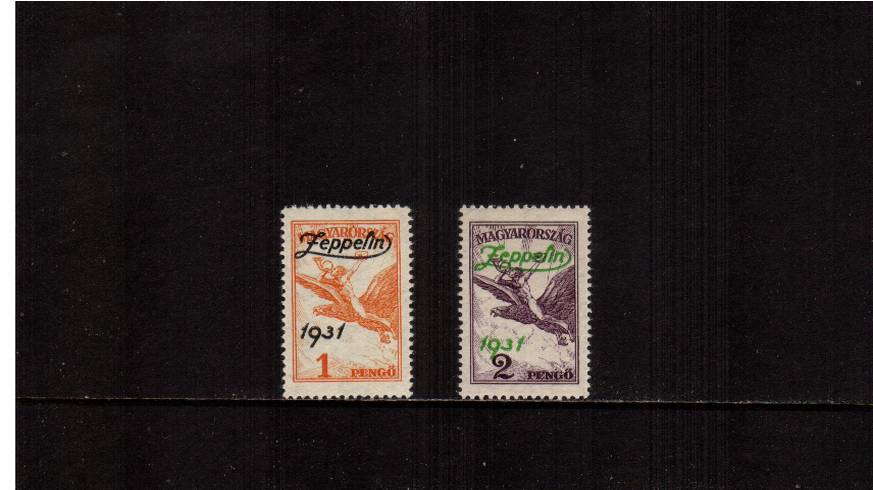 ''Graf Zeppelin'' - AIR - Flight to Hungray<br/>
A fine, very, very lightly mounted mint fresh set of two. - A rare set<br/>
SG Cat 260.00
