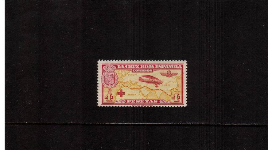 Aircraft - Trans-Atlantic and Madrid-Manilla Flights<br/>
4p Carmine and Yellow<br/>
A superb very, very lightly mounted mint single.<br/>
SG Cat 170