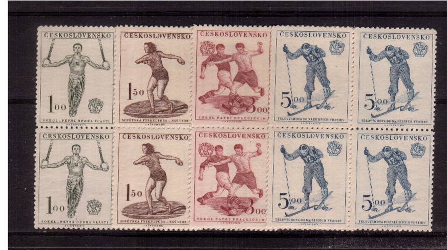 Ninth Sokol Congress. Sporting designs.<br/>
A superb unmounted mint set of four in blocks of four.<br/>
SG Cat 44.00