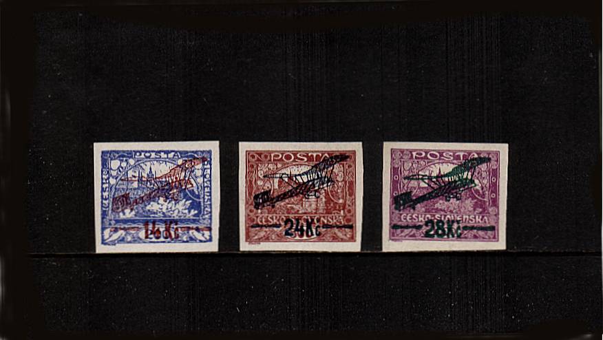 The IMPERFORATE Air surcharged set of three<br/>fine lightly mounted mint.<br/>
SG Cat 194.00