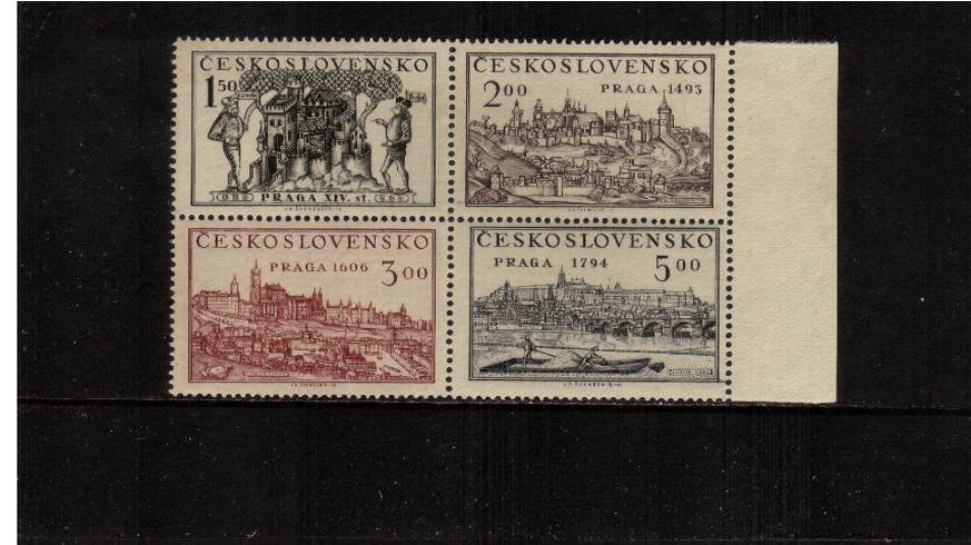 Philatelic Exhibition - Prague<br/>
Special block of four that was sold at 20K included entrance to exhibition <br/>Only sold to subscribers of the Philatelic Bureau, one per applicant. RARE!<br/>Listed in MICHEL footnoted in GIBBONS.<br/>
SG Cat 55