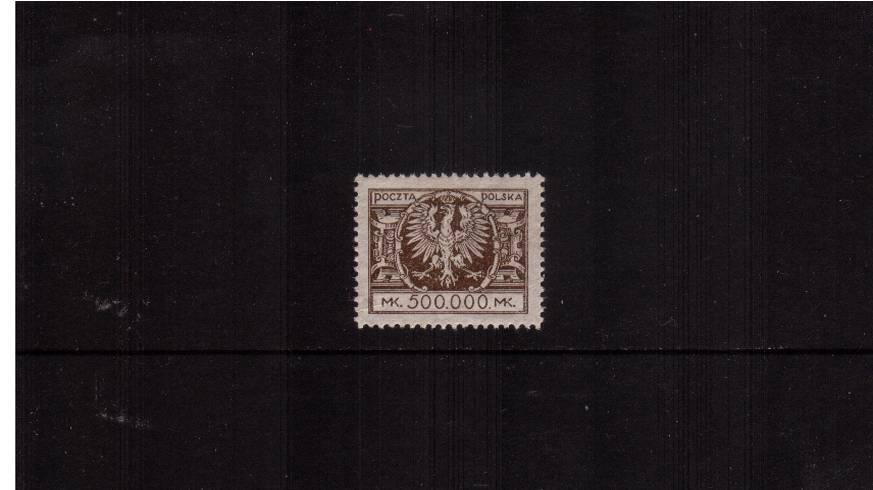 The 500,000m. Brown<br/>
A superb unmounted mint single.<br/>
SG Cat as a mounted mint single 7