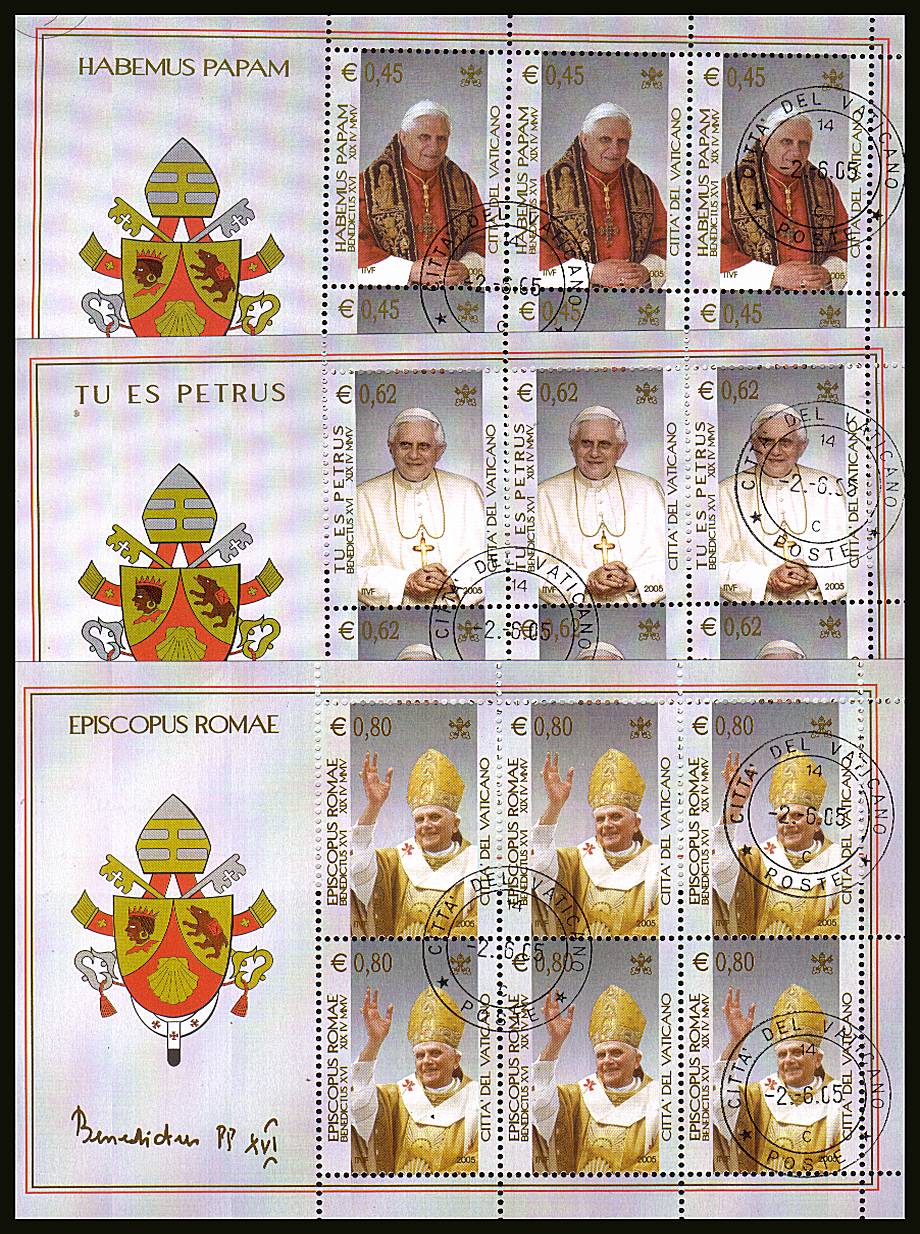 Inauguration of Pontificate of Pope Benedict<br/>
The set of three in special sheetlets of sixsuperb fine used.<SG Cat 43.50