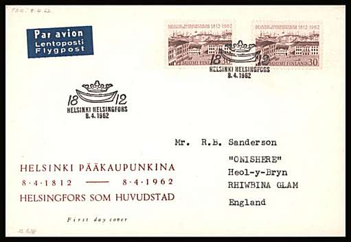 Proclamation of Helsinki as Finnish Capital single x2
<br/>on an illustrated First Day Cover with special cancel<br/><br/>


Note: The MICHEL catalogue prices a FDC at x6.5 times the used set price
