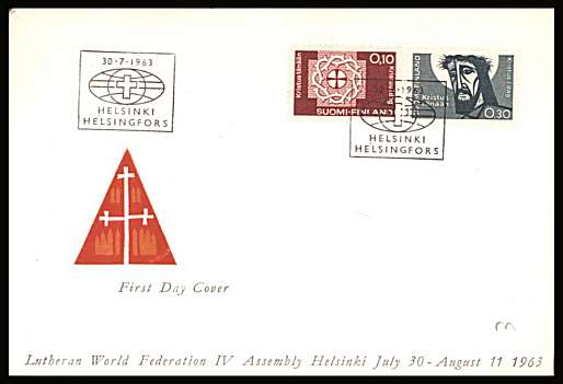Lutheran World Federation Assembley set of two 
<br/>on an unaddressed illustrated First Day Cover with special cancel<br/><br/>


Note: The MICHEL catalogue prices a FDC at x2.5 times the used set price
