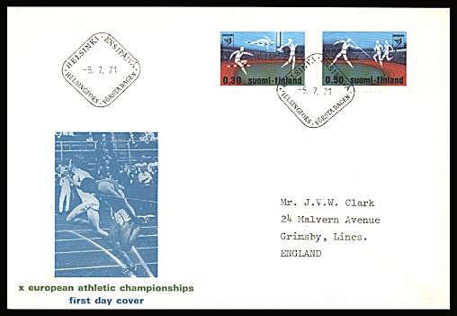 European Athletic Championships set of two
<br/>on an illustrated First Day Cover with special cancel<br/><br/>


Note: The MICHEL catalogue prices a FDC at x2 times the used set price