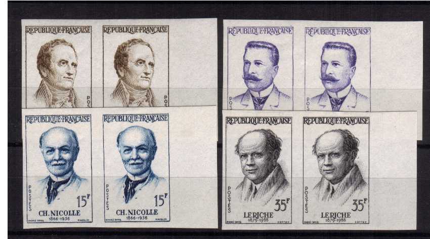 French Doctors set of four in superb unmounted mint imperforate right side marginal pairs.