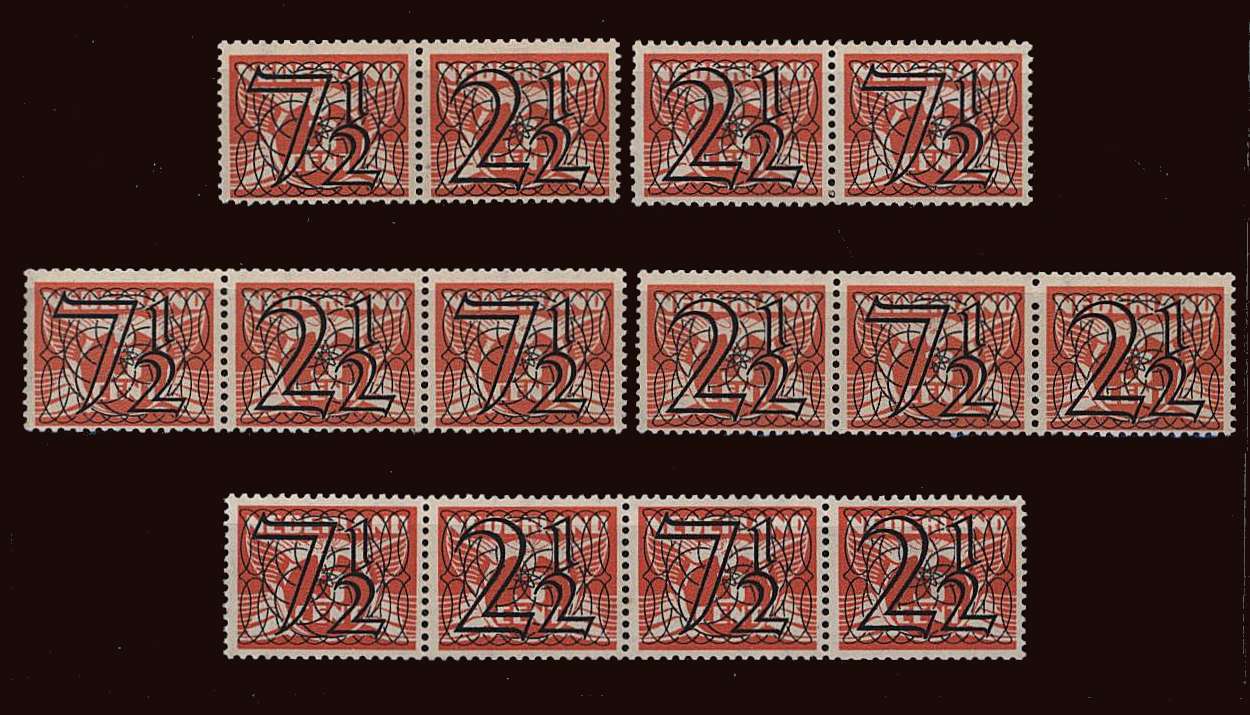The 2c and 7c se-tenant pairs ''every which way'' lightly mounted mint on a few stamps.<br/>SG Cat 66+