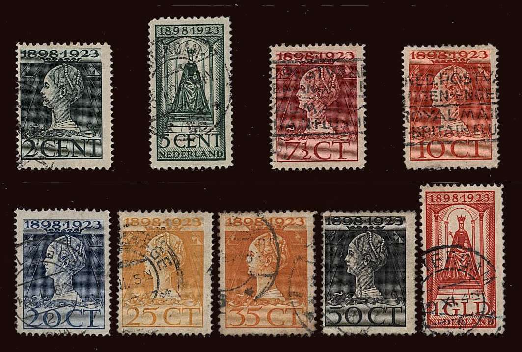 25th Anniversary of Queen's Accession<br/>
A good basic used set of nine to the 1g Scarlet.
