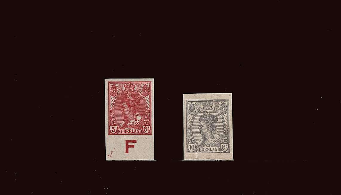 The Queen Wilhelmina IMPERFORATE set of two lightly mounted mint.