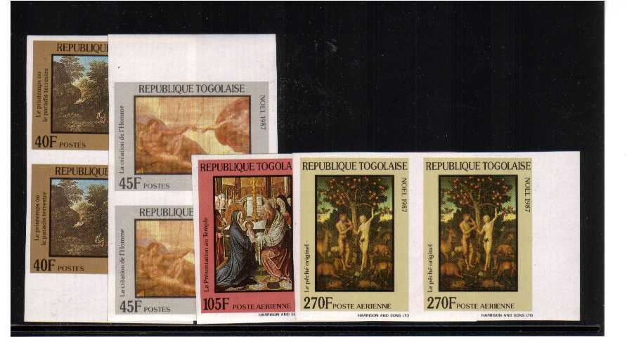 Christmas paintings set of four in marginal IMPERFORATE pairs superb unmounted mint