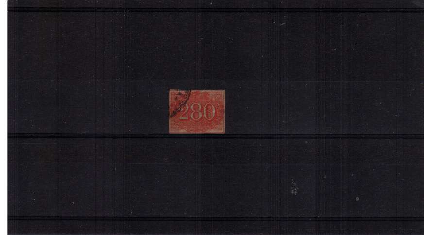 280r Vermilion on Yellowish paper. A fine used stamp with four close margins. SG Cat 110
