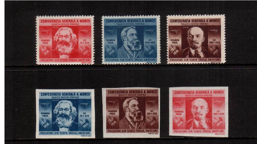 Trades Union Congress - Bucharest.<br/>A lightly mounted set of six showing both types, perforated and imperforate.