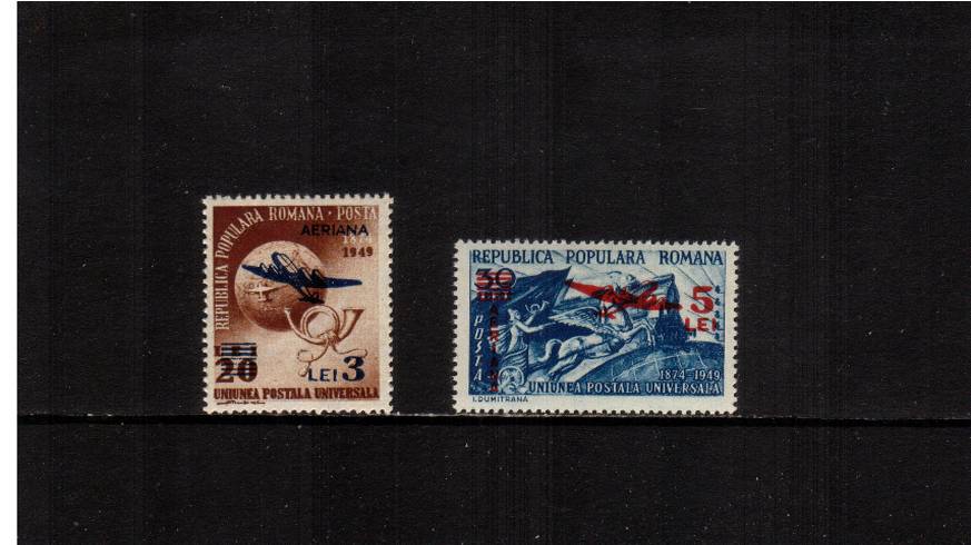 The 1949 Universal Postal Union SURCHARGED set of two.<br/>A superb unmounted mint set of two