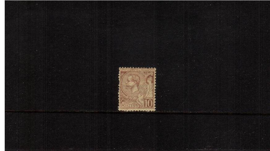 10c Purple Brown on Yellow<br/>A fresh light mounted single with a pulled perforation at left.SG Cat 95.00