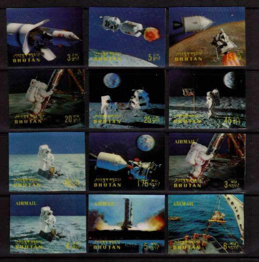 Moon Landing of Apollo 11<br/>
A superb unmounted mint set of twelve imperforate singles on 3D plastic.<br/>NOTE not listed in SG but listed in MICHEL 


