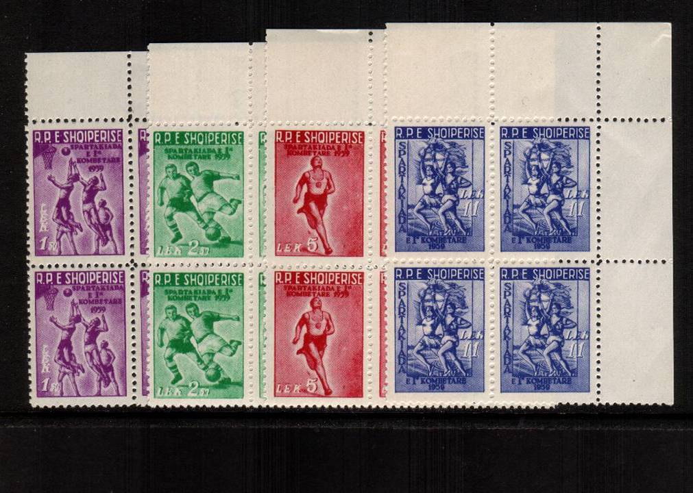 National Spartacist Games<br/>The set of four in superb unmounted mint NE corner blocks of four.