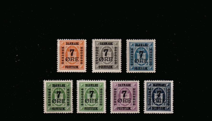 The 7or surcharged set of seven<br/>
superb unmounted mint. Bright and fresh set.