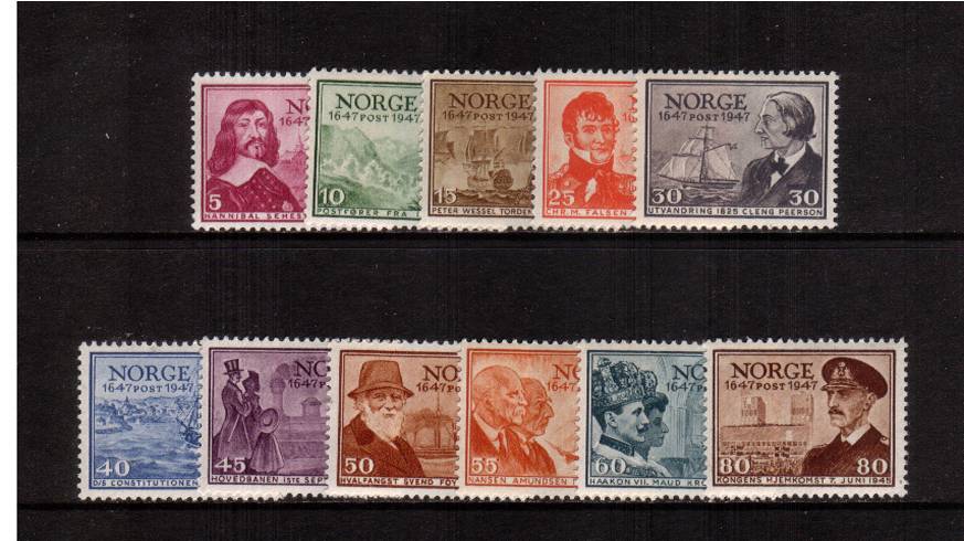 Tercentenary of Norwegian Post Office<br/>A superb unmounted mint set of eleven.
<br/>SG Cat £42.00