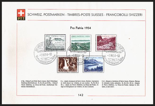 PRO PATRIA set of five cancelled with three<br/>special handstamps tied to a special commemorative page. SG Cat 32