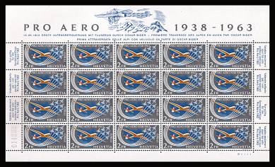 25th Anniversary of Swiss Pro Aero Foundation<br/>
The rare special sheetlet of twenty superb unmounted mint.<br/>SG Cat just for 20 singles 140