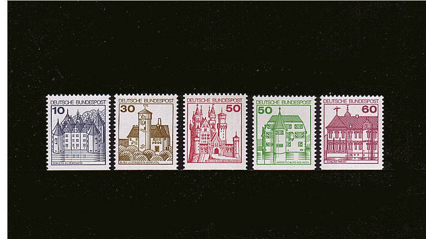 German Castles<br/>
Complete set of four showing ''Perforated on three sides'' - Imperf at bottom<br/>
from booklets superb unmounted mint. SG Cat 12.25