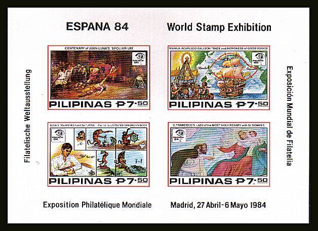 Espana 84 International Stamp Exhibition<br/>
A superb unmounted mint IMPERFORATE minisheet. SG Cat �