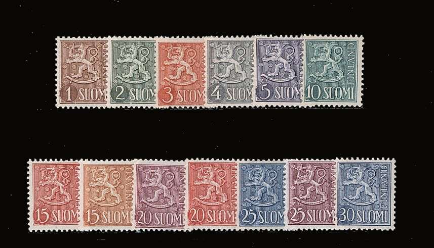 The ''Lion'' set of thirteen lightly mounted mint with Sg 532, the 25m Blue having no gum.<br/>SG Cat £55