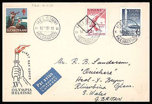 Ollympic Games two values of the set issued on 16-11-51
<br/>on an illustrated First Day Cover<br/><br/>


