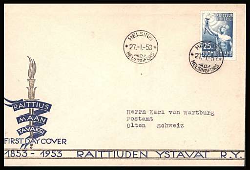 Centenary of Finnish Temperance Movement single
<br/>on an illustrated First Day Cover<br/><br/>


Note: The MICHEL catalogue prices a FDC at x3.75 times the used set price

