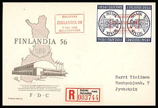 Centenary of First Finnish Postage Stamp<br/>
<br/>A se-tenant pair on an illustrated First Day Cover with special cancel.<br/><br/>


Note: The MICHEL catalogue prices a FDC at x1.3 times the used.
