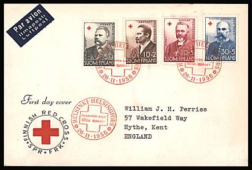 Red Cross Fund set of four
<br/>on an illustrated First Day Cover<br/><br/>


