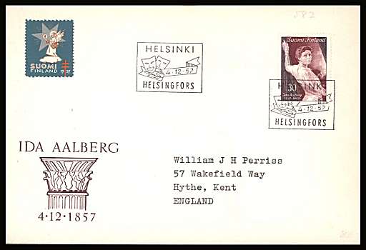 Birth Centenary of Ida Aalberg single
<br/>on an illustrated First Day Cover<br/><br/>


Note: The MICHEL catalogue prices a FDC at x5 times the used set price
