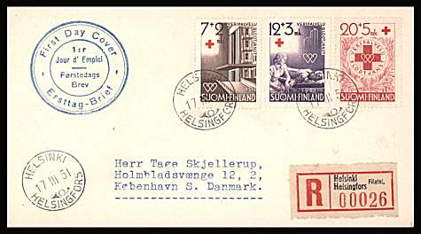 Red Cross Fund set of three
<br/>on an illustrated First Day Cover<br/><br/>


Note: The MICHEL catalogue prices a FDC at x2 times the used set price
