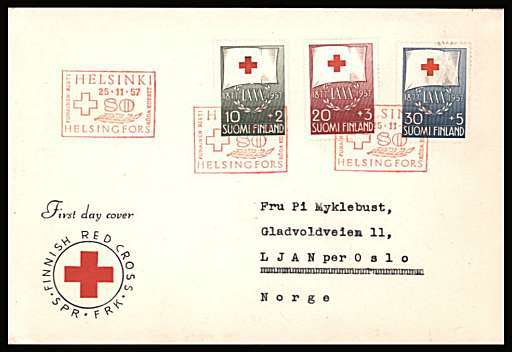 Red Cross Fund set of three
<br/>on an illustrated First Day Cover with special cancel.<br/><br/>


Note: The MICHEL catalogue prices a FDC at x1.3 times the used set price
