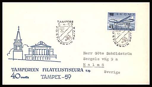 AIR surcharged single with special cancel 
<br/>on an illustrated First Day Cover<br/><br/>


Note: The MICHEL catalogue prices a FDC at x3.5 times the used set price
