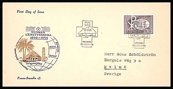 Centenary of Finnish Missionary Society single
<br/>on an illustrated First Day Cover with special cancel<br/><br/>


Note: The MICHEL catalogue prices a FDC at x7.5 times the used set price

