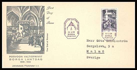 Re-convening of Finnish Diet at Porvoo single
<br/>on an illustrated First Day Cover<br/><br/>


Note: The MICHEL catalogue prices a FDC at x7.5 times the used set price
