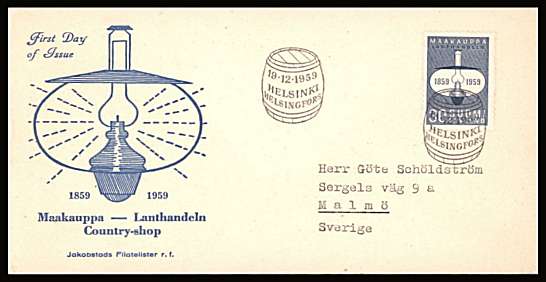 Centenary of Trade Freedom in Finland single
<br/>on an illustrated First Day Cover<br/><br/>


Note: The MICHEL catalogue prices a FDC at x6 times the used set price
