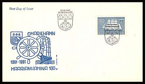 Centenary of Marianhamn - Ship single
<br/>on an unaddressed illustrated First Day Cover with special cancel<br/><br/>


Note: The MICHEL catalogue prices a FDC at x11 times the used set price
