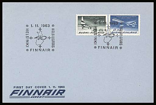 Finnish Cilil Aviation set of two
<br/>on an unaddressed illustrated First Day Cover with special cancel<br/><br/>


Note: The MICHEL catalogue prices a FDC at x3 times the used set price