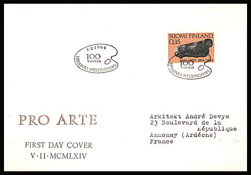 ''For Art'' Centenary of Finnish Artists Society single 
<br/>on an illustrated First Day Cover with special cancel<br/><br/>


Note: The MICHEL catalogue prices a FDC at x5 times the used set price