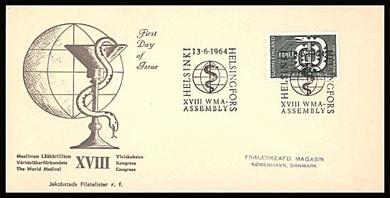 General Assembly of World Medical Association single 
<br/>on an illustrated First Day Cover with special cancel<br/><br/>


Note: The MICHEL catalogue prices a FDC at x4 times the used set price