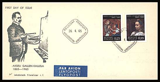 Birth Bicentenary of Gallen-Kallela set of two
<br/>on an unaddressed illustrated First Day Cover with special cancel<br/><br/>


Note: The MICHEL catalogue prices a FDC at x2.5 times the used set price