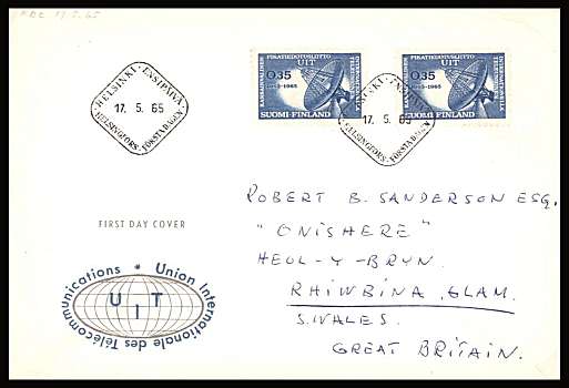 International Telecommunications Union Centenary single x2
<br/>on an illustrated First Day Cover with special cancel<br/><br/>


Note: The MICHEL catalogue prices a FDC at x4 times the used set price