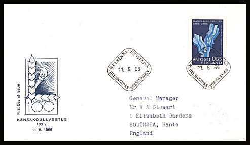 Centenary of Finnish Elementary School single
<br/>on an illustrated First Day Cover with special cancel<br/><br/>


Note: The MICHEL catalogue prices a FDC at x5 times the used set price