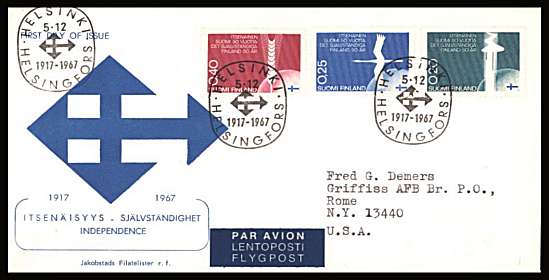 50th Anniversary of INdependence set of three
<br/>on an illustrated First Day Cover with special cancel<br/><br/>


Note: The MICHEL catalogue prices a FDC at x5 times the used set price