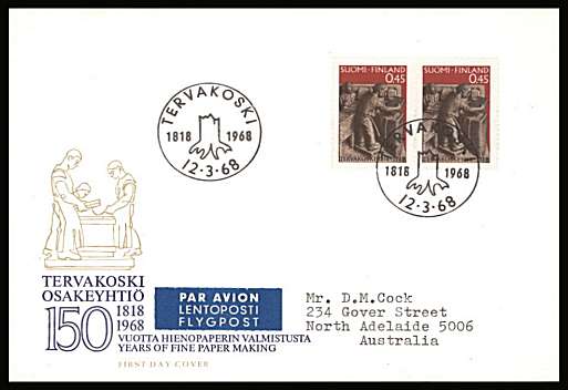 150th Anniversary of Paper Factory single as a pair
<br/>on an illustrated First Day Cover with special cancel<br/><br/>


Note: The MICHEL catalogue prices a FDC at x6 times the used set price